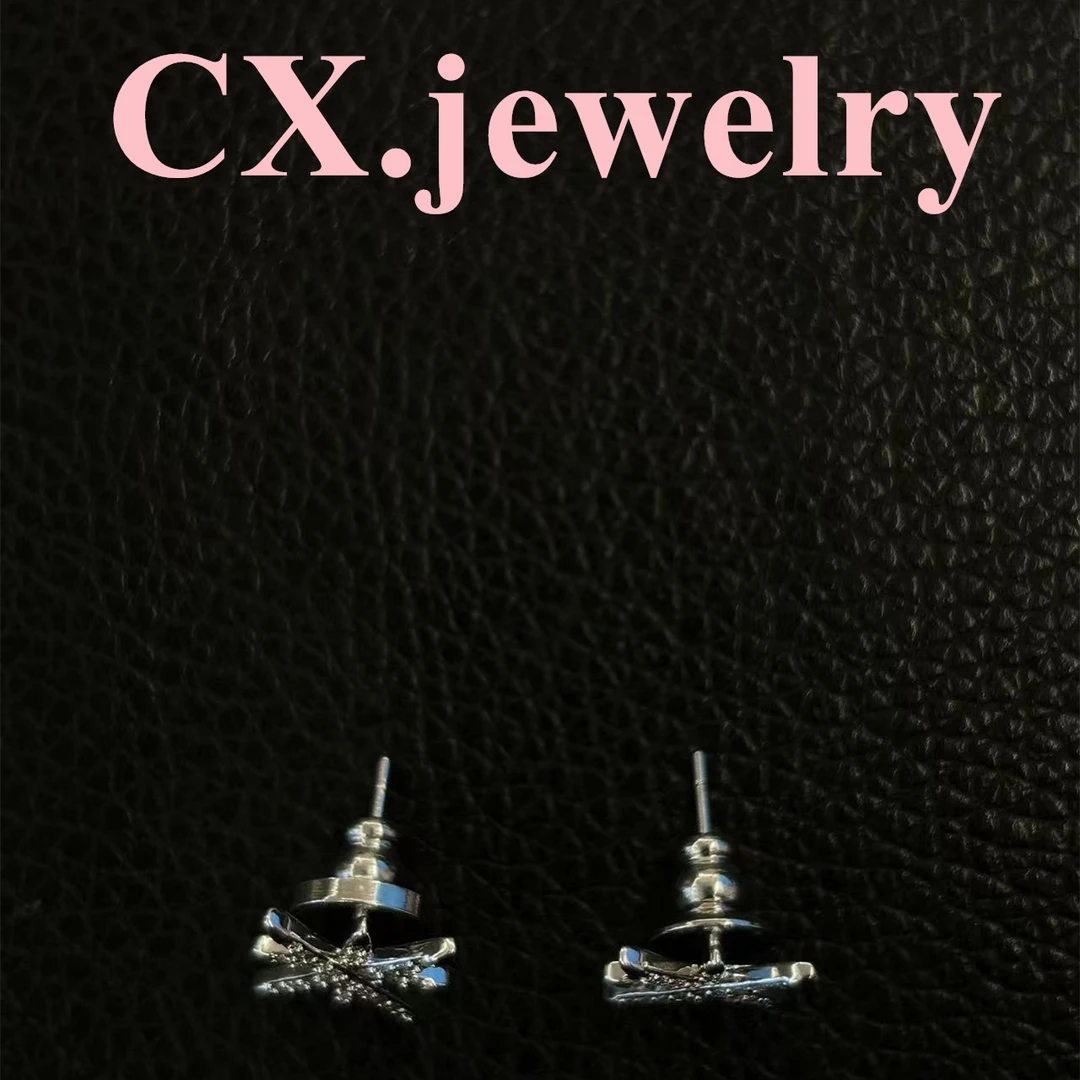 铜合金合成锆石耳饰 银色八芒星耳钉 8055