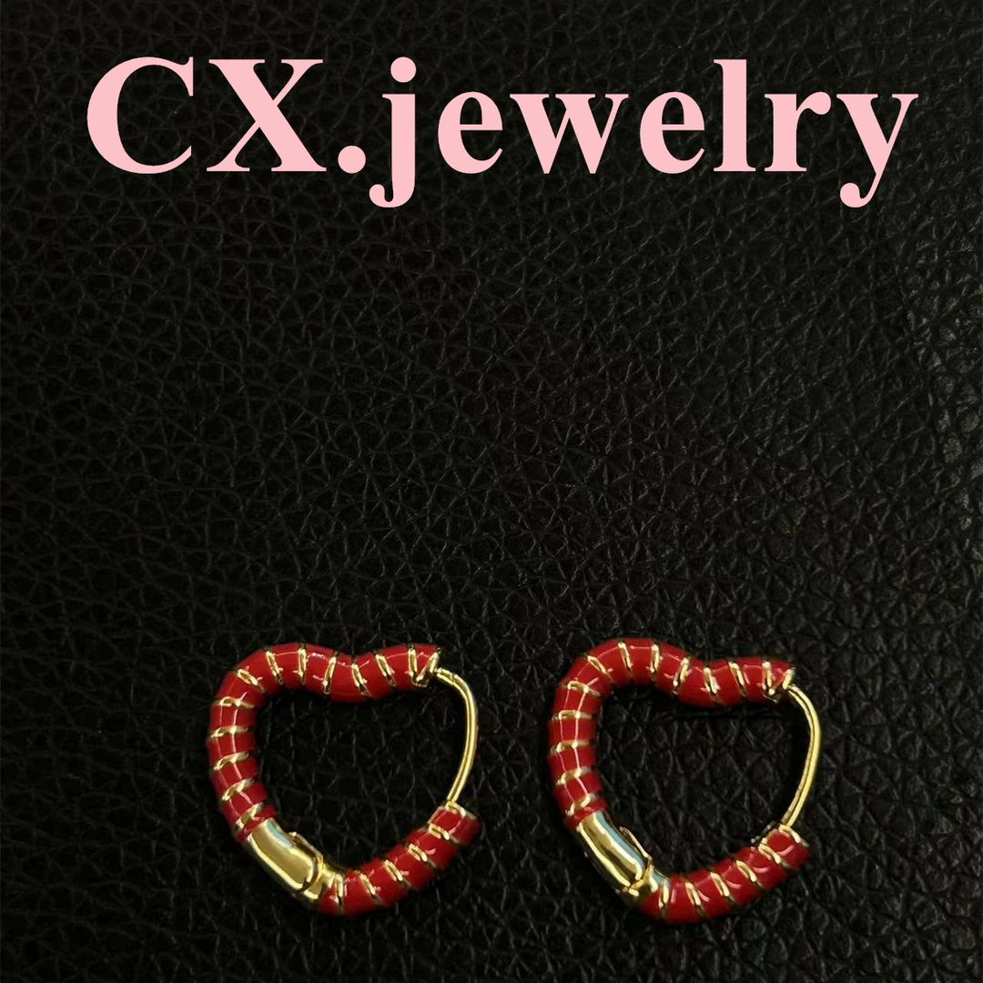 铜合金珐琅耳饰 红色爱心耳扣5083