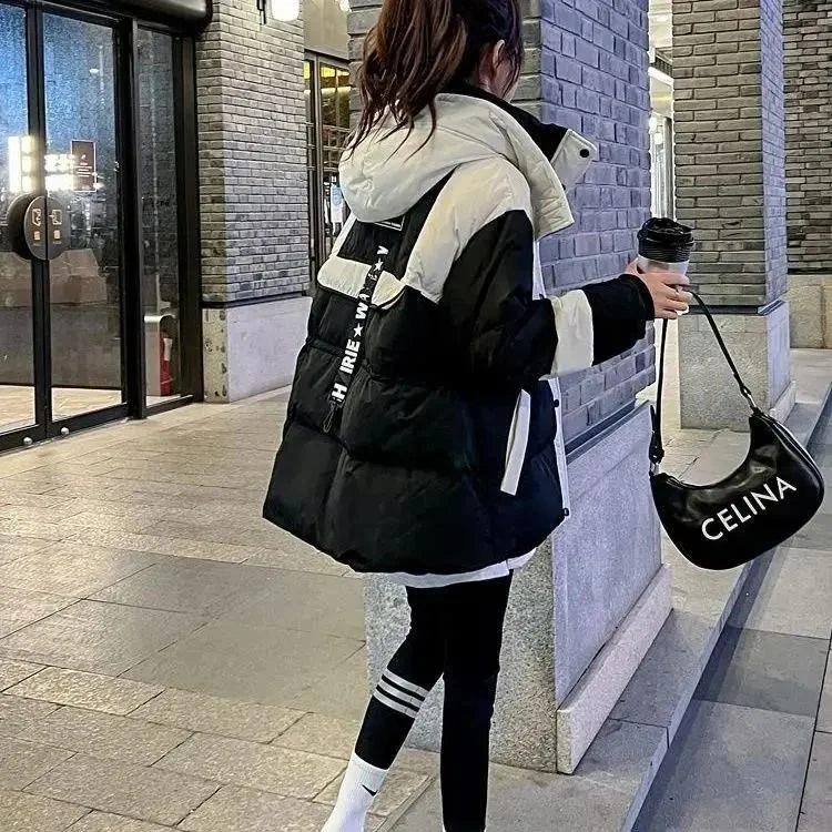 黑色中长款派克羽绒羽绒服女2023冬季新款小个子宽松显瘦连帽棉衣