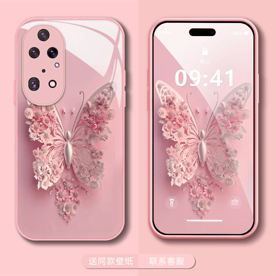 【华为P50PRO】蝴蝶金属漆玻璃创意简约防摔网红手机壳