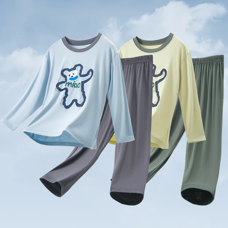 儿童莫代尔睡衣薄款男女童家居服小孩暖气亲子款左小右秋裤之神