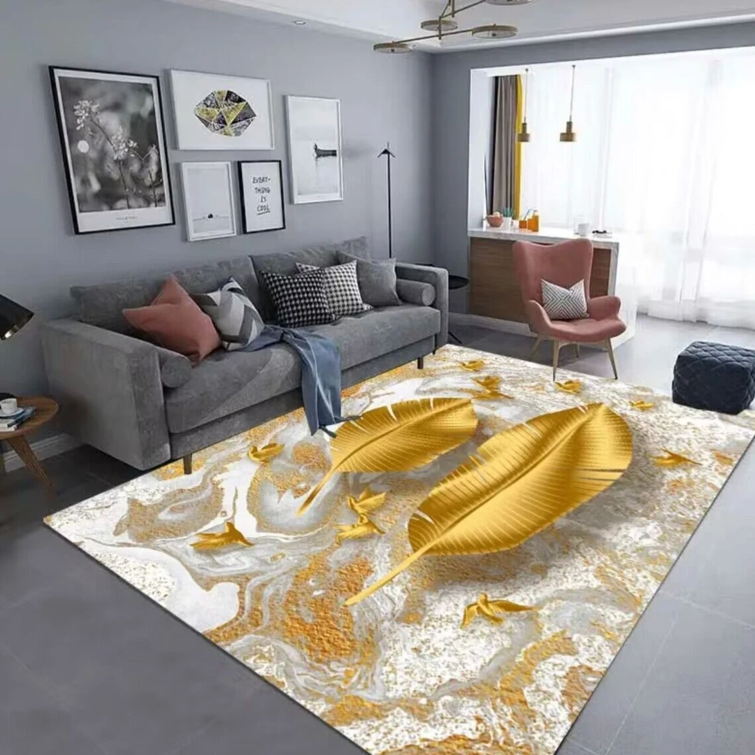 【金钻绒金箔羽毛】客厅地毯轻奢茶几毯床边毯卫浴家用大门口防滑垫