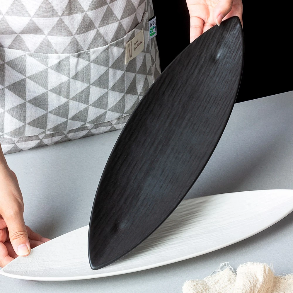 日式寿司盘黑白搭时尚餐厅酒店专用盘子家用石纹盘子家用高颜值