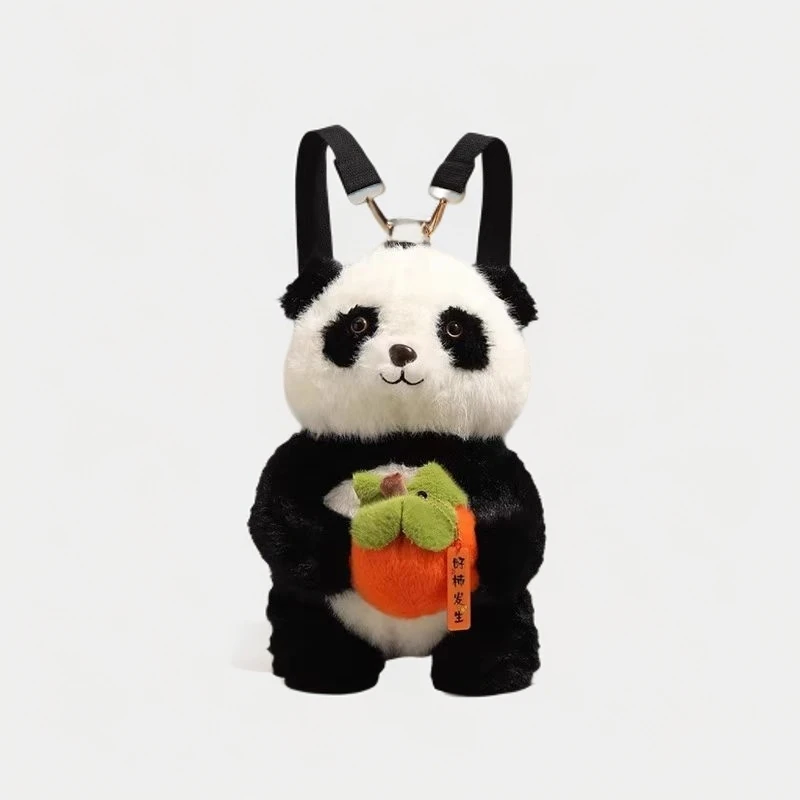 起司-可爱黑白熊猫玩偶双肩包女高级感毛绒背包时尚购物包