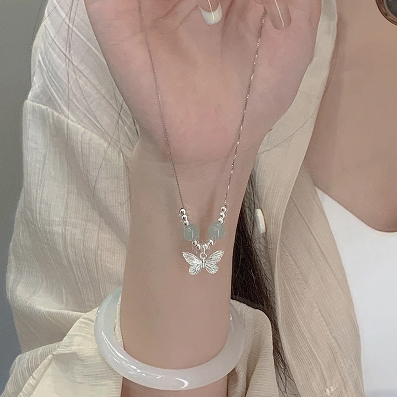 铜合金项链 新中式蝴蝶项链女小众简约森女系锁骨链轻奢气质坠链
