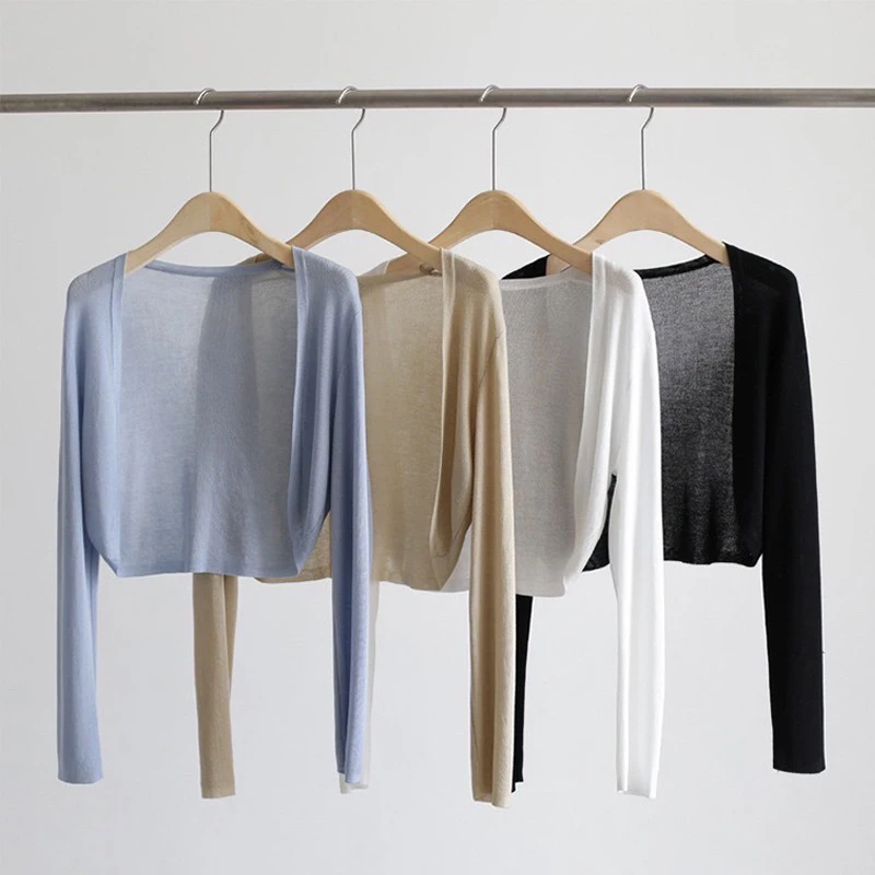 外搭薄款长袖针织衫开衫秋季新款外套女坎肩配吊带裙披肩百搭上衣