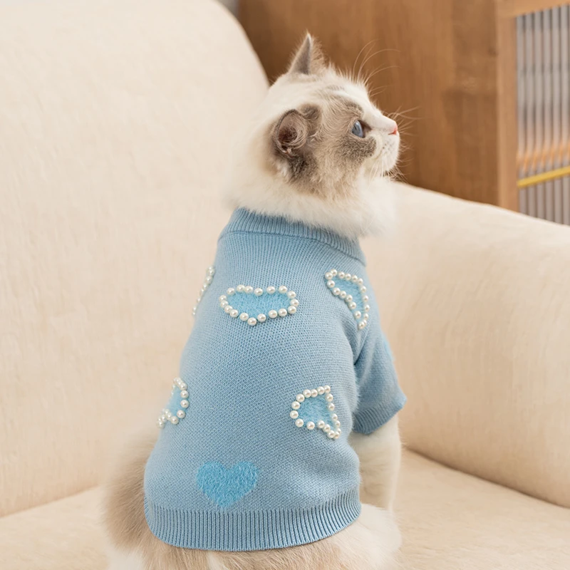 宠物套头毛衣淑女珍珠爱心针织毛衣衣服秋冬款比熊泰迪小型犬8020