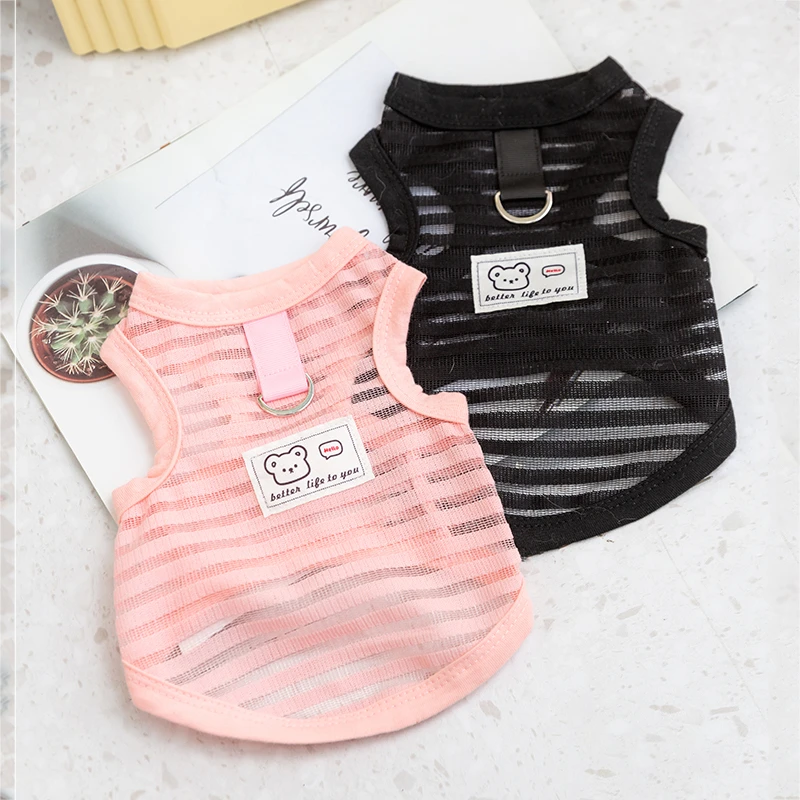 夏季新款可牵引绳背心小型犬狗狗比熊薄款透气两脚宠物狗衣服0130