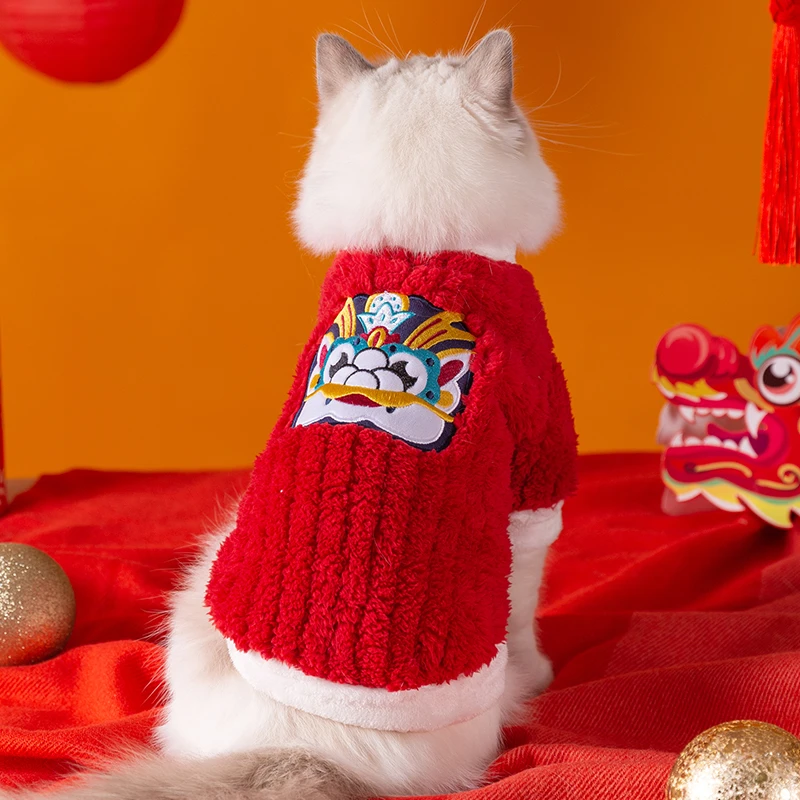 猫咪新年保暖过年喜庆两脚衣小型犬秋冬季小狗狗宠物衣服加厚冬款