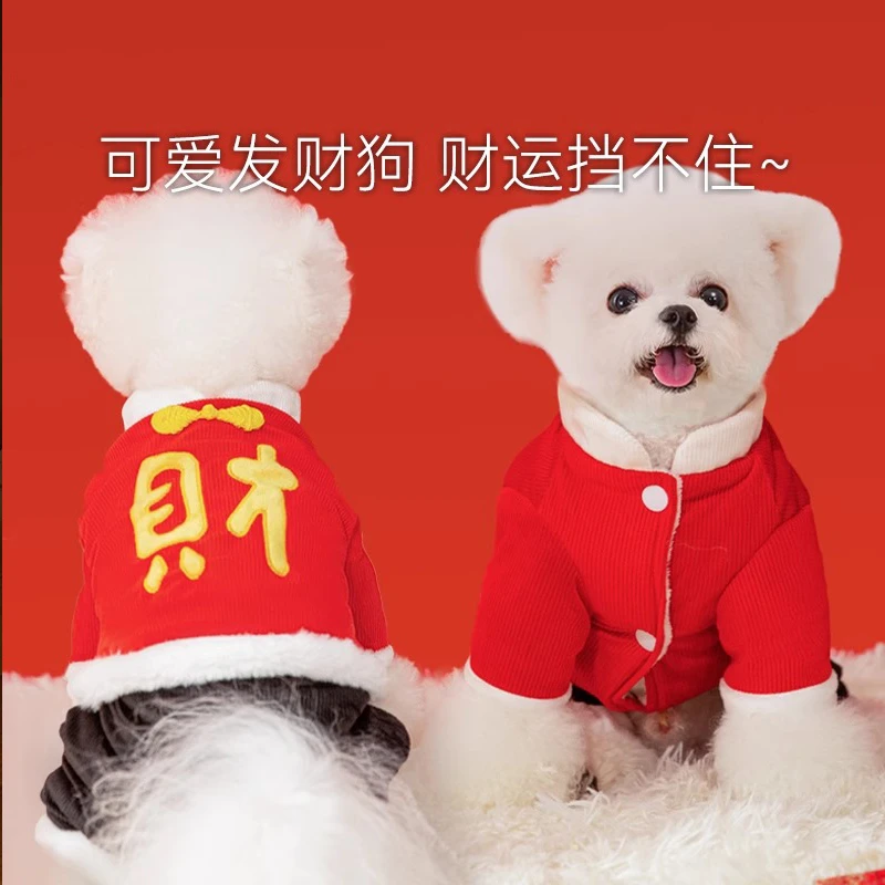 新年发财小狗狗保暖四脚棉手工冬季博美小型犬雪纳瑞宠物比熊冬款