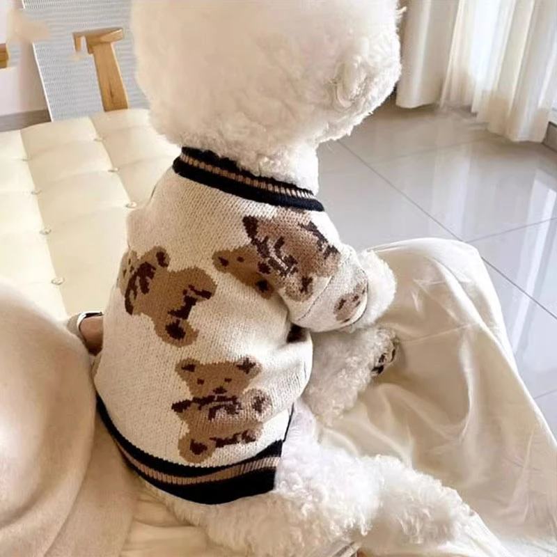 暖冬满印小熊小狗狗衣服秋季比熊泰迪雪纳瑞猫咪小型犬宠物毛衣