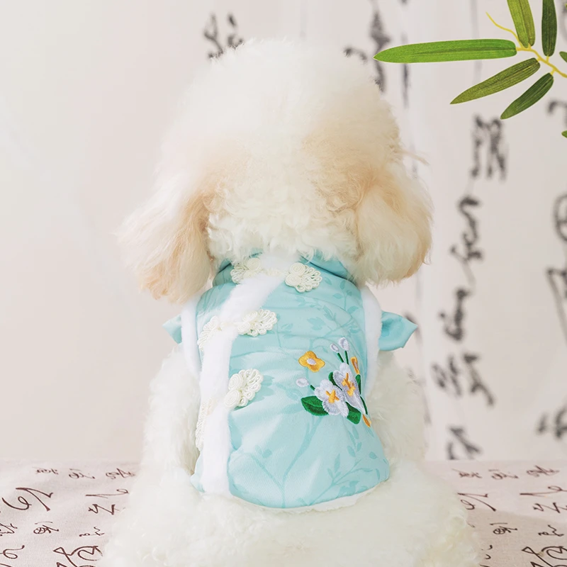 秋冬季狗狗衣服中式飞袖汉服马甲小型犬幼犬比熊国风宠物衣服0099