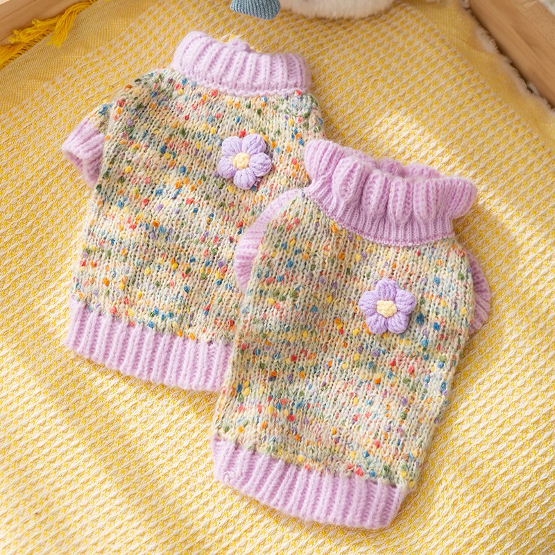 可爱小花毛衣狗狗衣服比熊泰迪博美小型犬秋冬天保暖宠物毛衣0352