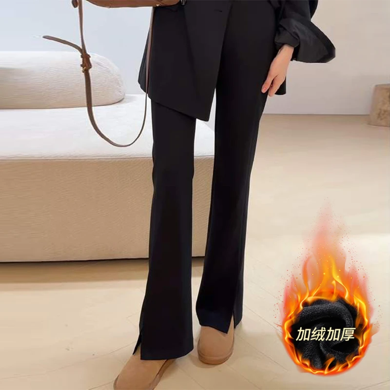 加绒加厚开叉微喇裤2026微喇叭新款小个子修身黑色秋冬高腰显瘦
