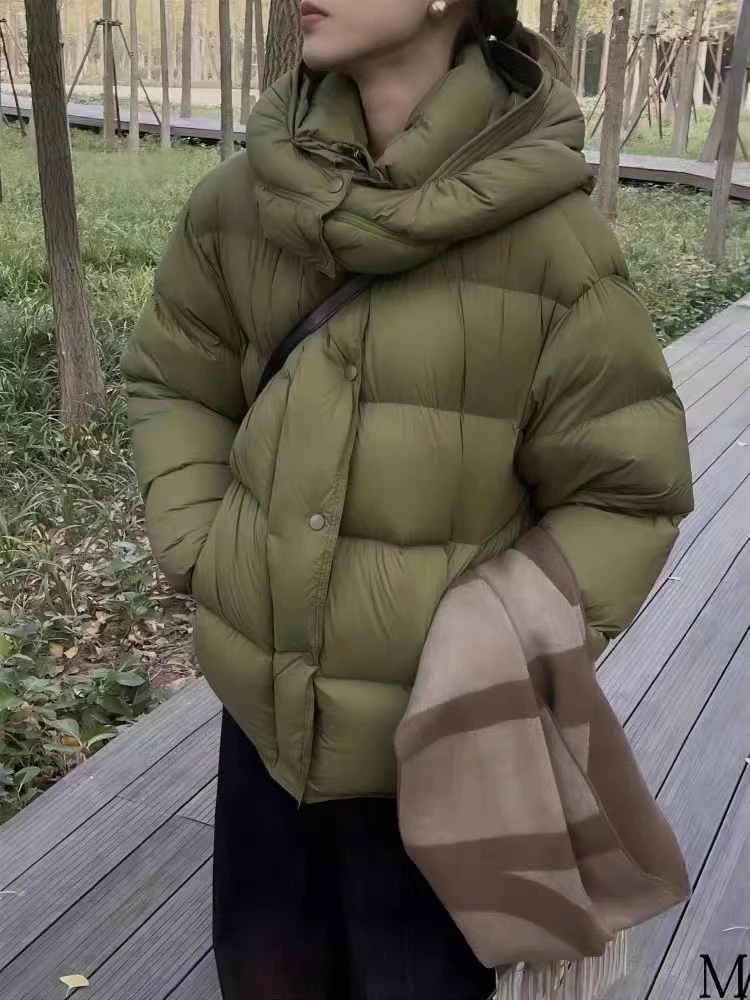 2024新款上新时尚百搭保暖泡芙花苞连帽款90白鸭绒外套女