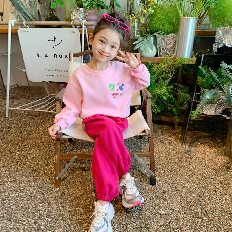 2024新款小女孩韩版潮流卫衣套装休闲装女宝宝洋气运动秋装两件套