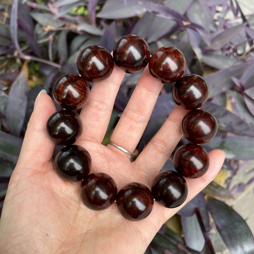 海南黄花梨降香黄檀2.0CM紫油梨水波老料圆珠手串【老良红木】