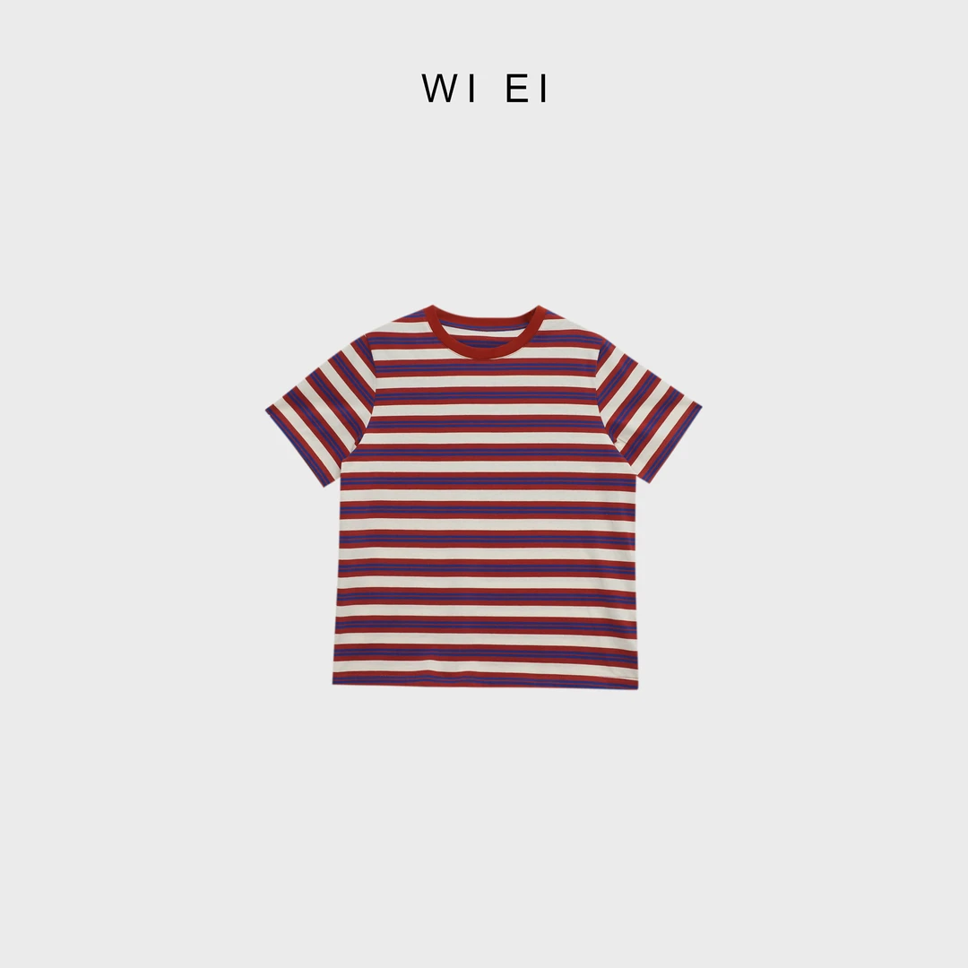 《WI EI》彩条T*篙织荃棉 美式复古条纹 百搭 圆领短袖T恤 23664