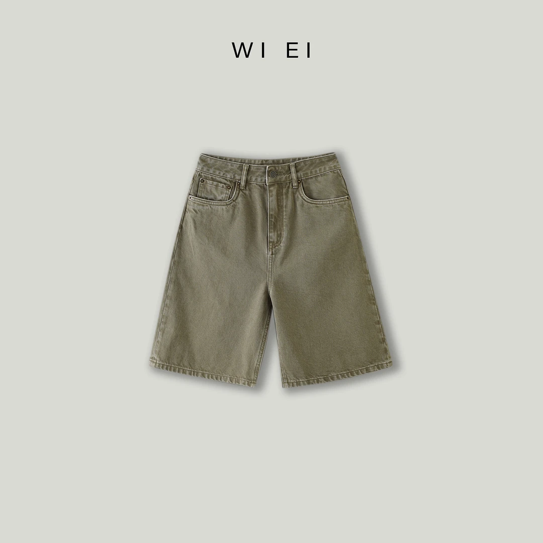 《WI EI》極简设计100优质棉 复古水洗显瘦直筒牛仔中裤 5C0258