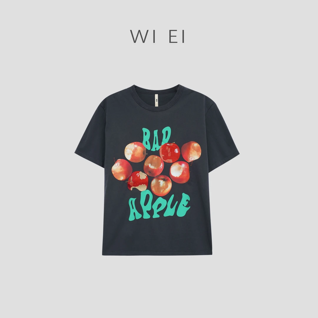 《WI EI》苹果T*刺绣喷墨印花工艺 柔软 荃棉 短袖T恤 5C0149