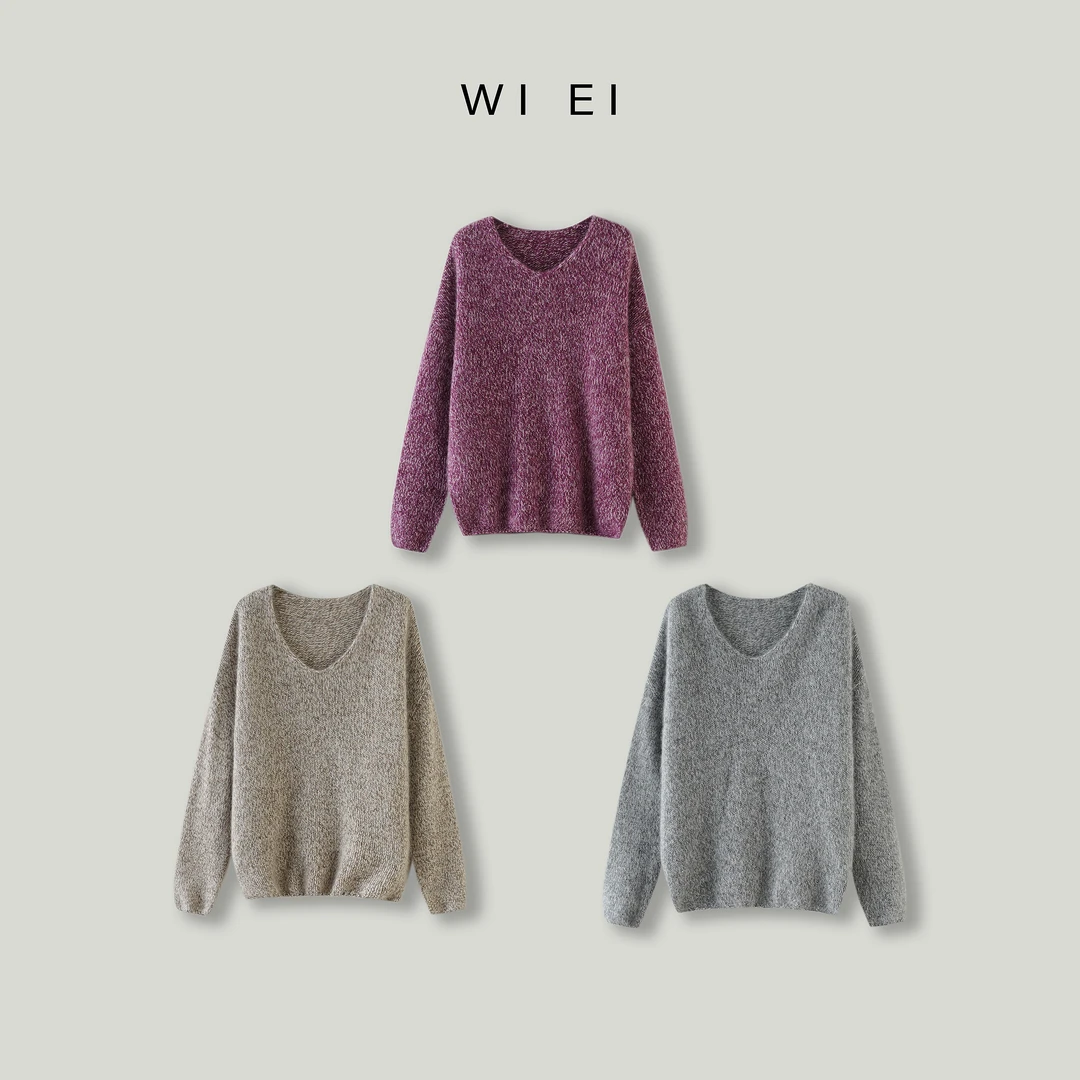 《WI EI》树莓*慵懒高级 羊毛拉绒 V领显瘦 软糯毛衣针织衫 8U014