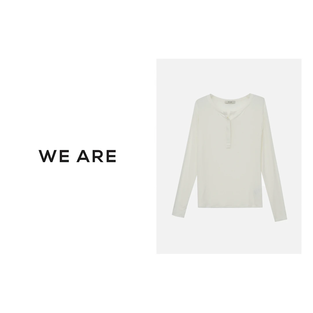 《WE ARE》纸片人设计 开扣  透气 简约长袖T 23060