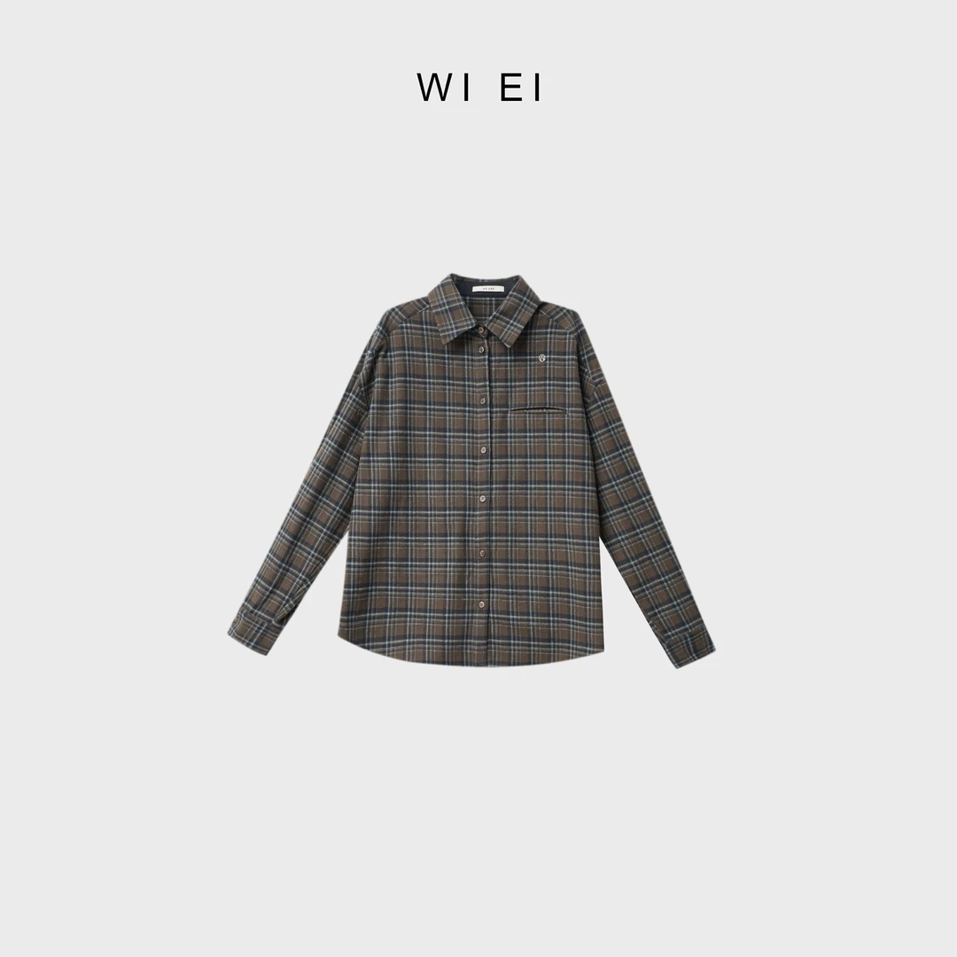 《WI EI》慵懒松弛 长袖格纹衬衫外套 休闲百搭 23774