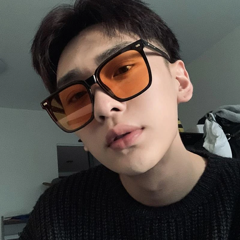 帕森精品牌时尚橘黄色墨镜男士大框显瘦司机开车夜视偏光防紫外线