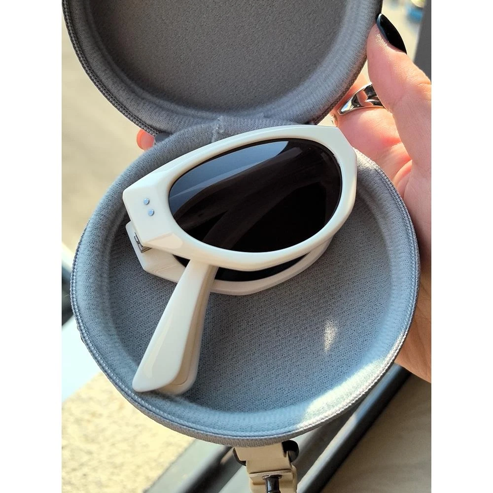 帕森精品牌猫眼白色框墨镜女防紫外线高级感复古偏光方圆脸2024