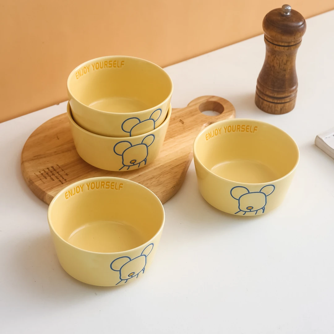 qee【奶油风暴力熊】暴力熊ins风餐具4.5英寸6个米饭碗