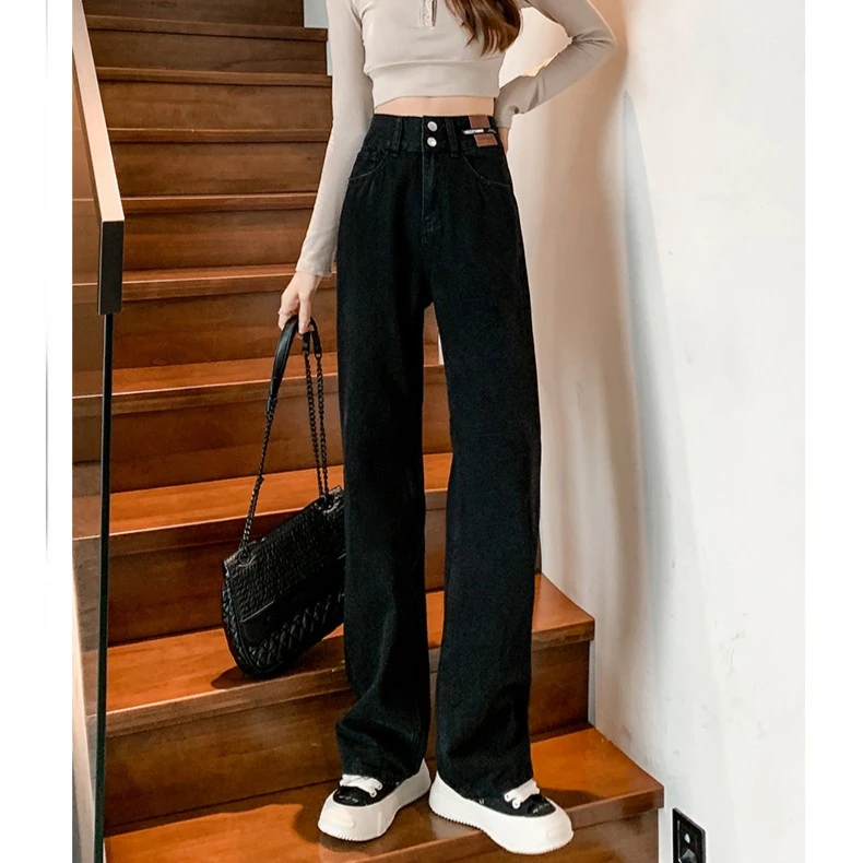 直筒宽松牛仔裤女2023年秋季新款高腰小个子九分阔腿垂感拖地裤子