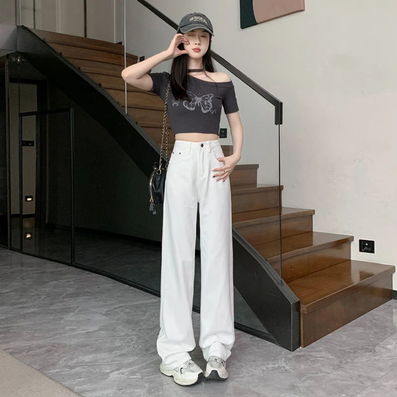 【李易行】1331白色阔腿牛仔裤女2025春季新款高腰显瘦百搭直筒裤子