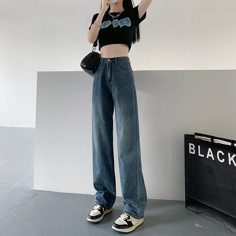 复古高腰阔腿牛仔裤女2025夏季显瘦直筒宽松小个子百搭垂感拖地裤