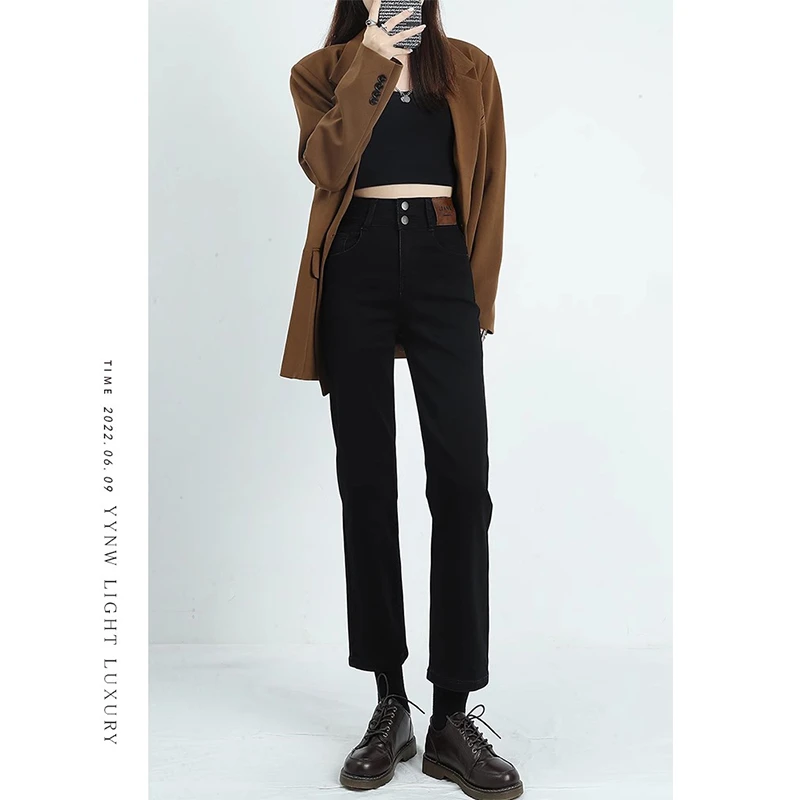 小个子高腰直筒牛仔裤女2025秋冬新款弹力九分显瘦百搭外穿烟管裤