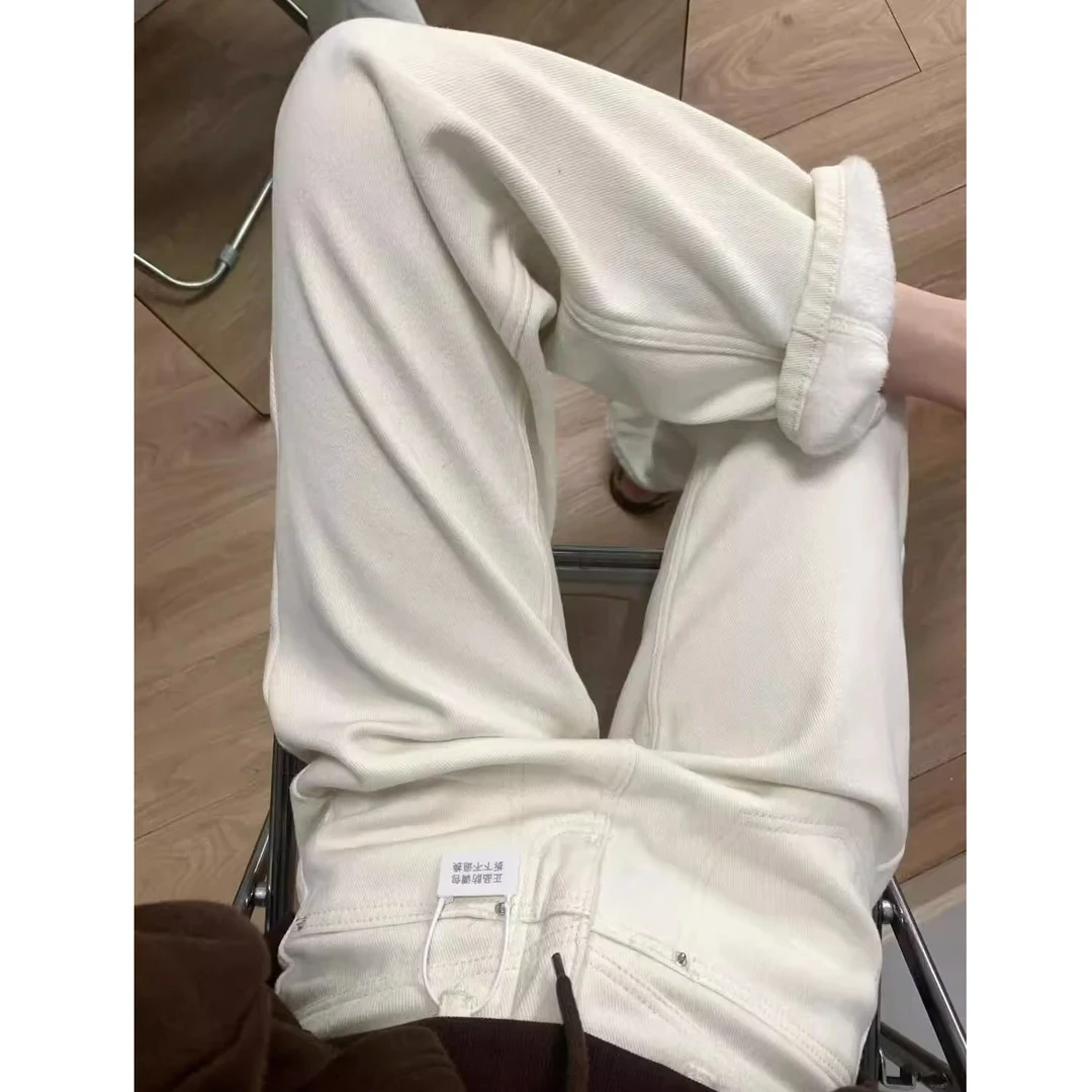 白色高腰阔腿牛仔裤女2025年春季新款宽松显瘦直筒垂坠感拖地裤子