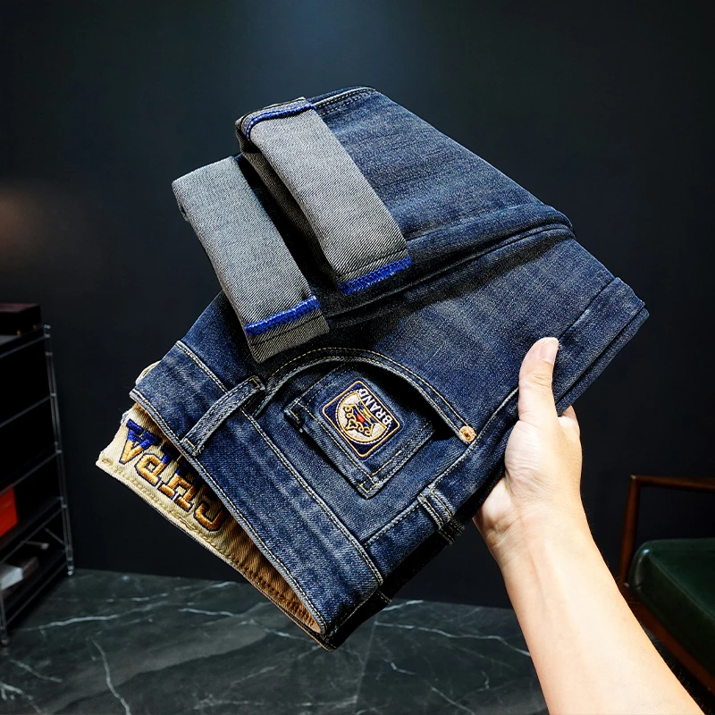 欧版大牛男款牛仔裤秋冬季高端刺绣休闲长裤百搭宽松小直筒牛仔裤