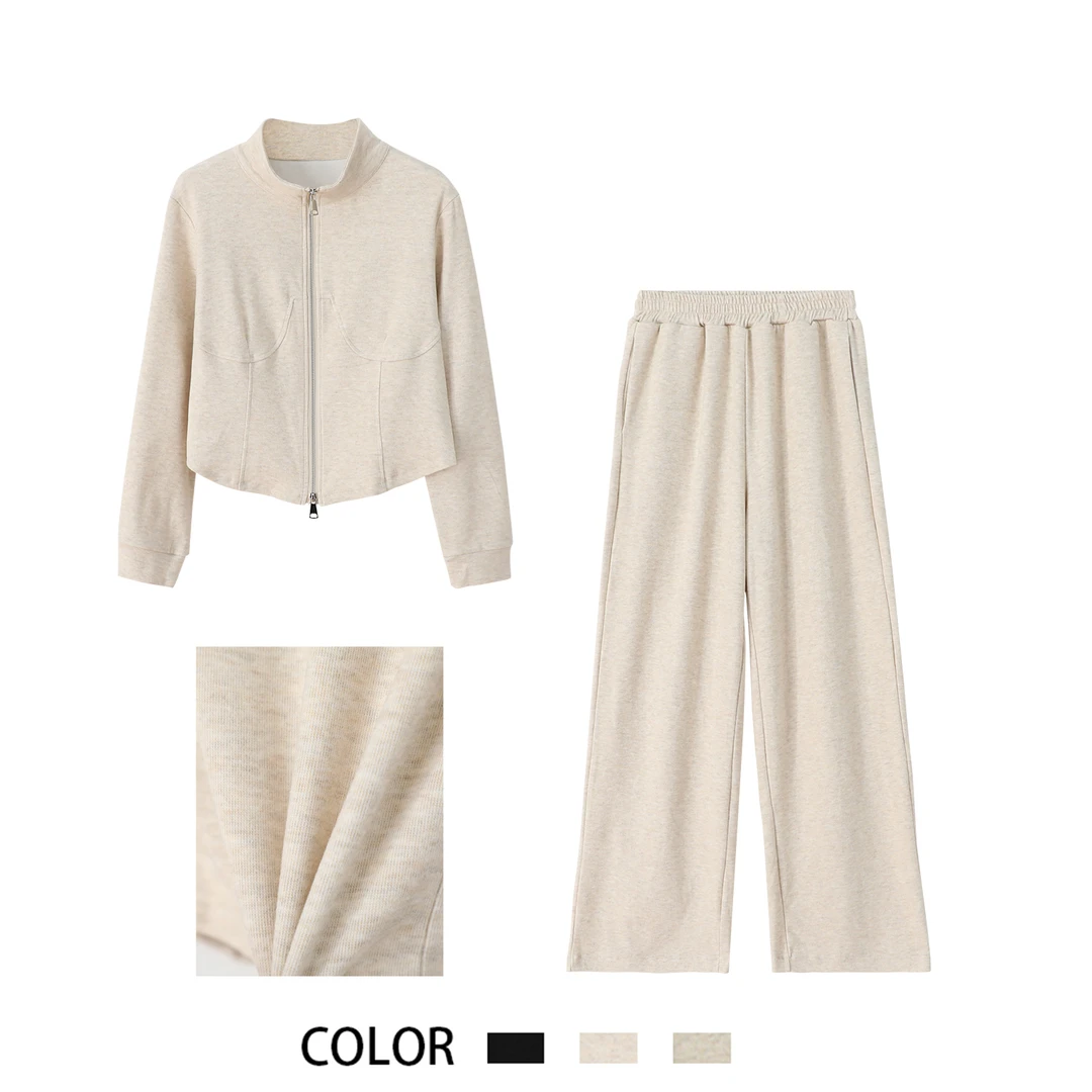 2024新版秋款羊绒色纺套装时尚运动气质女士套装B31X