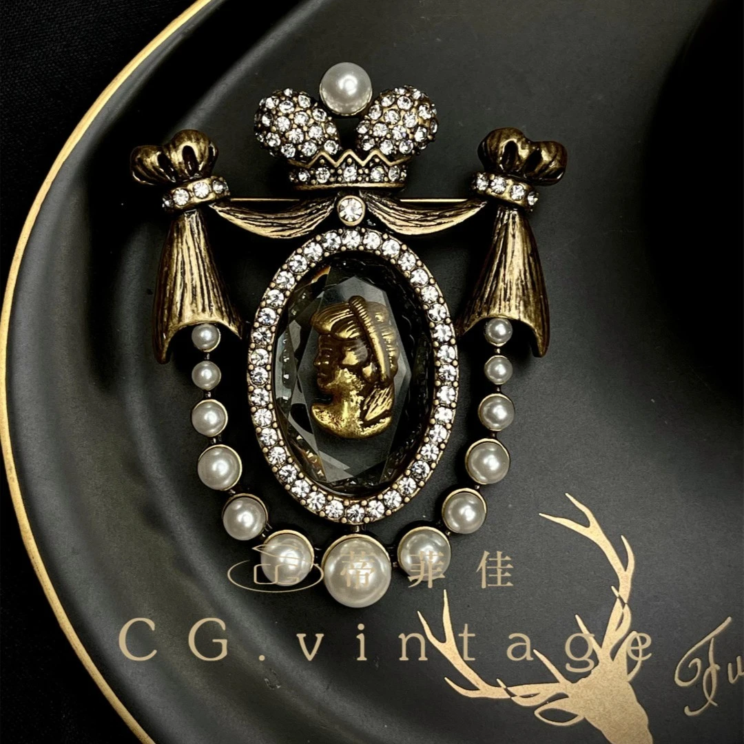 铜合金珐琅胸针 CG.vintage【克劳福】中古典藏XZ-0302手工胸针