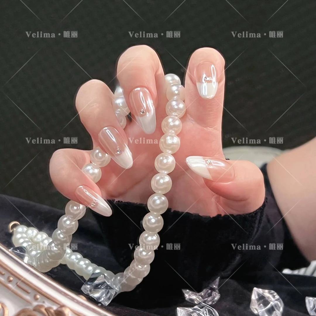 唯丽【雅典娜】极光法式小钻纯手工轻奢穿戴甲显白秋款穿戴甲