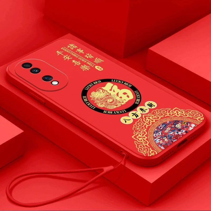 荣耀80手机壳国潮龙福液态硅胶软壳全包镜头新款超薄保护套防摔