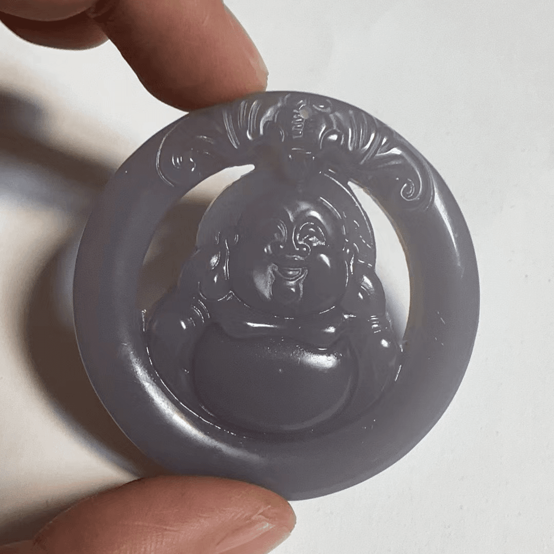 烟紫镂空雕佛公挂件