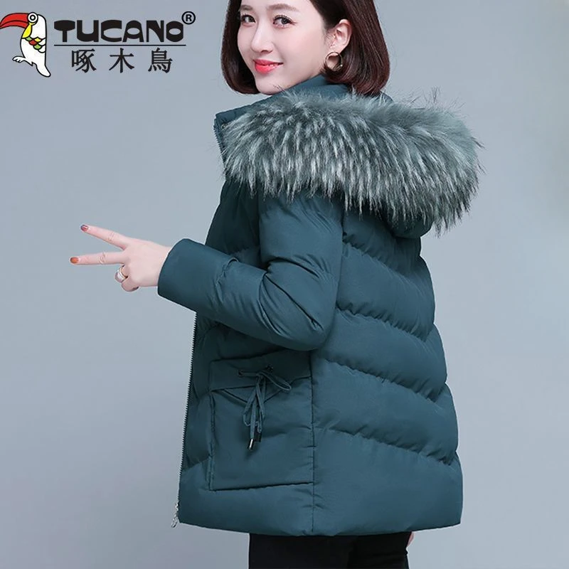 啄木鳥加厚棉服冬季2023新款韩版妈妈保暖棉袄连帽百搭棉衣外套潮