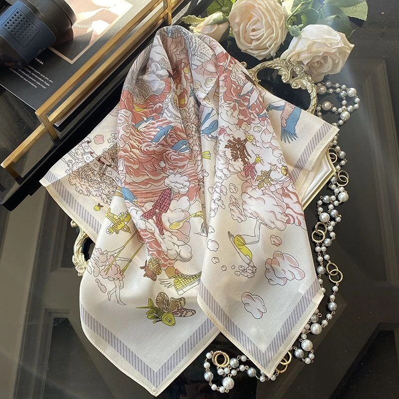 春季百搭杭州丝绸梦幻云朵真丝围巾女100%桑蚕丝双绉丝巾装饰方巾