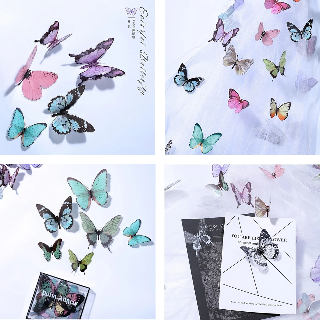 花野 pvc立体蝴蝶黑白彩色diy材料花束花盒鲜花礼盒配饰卡片包装