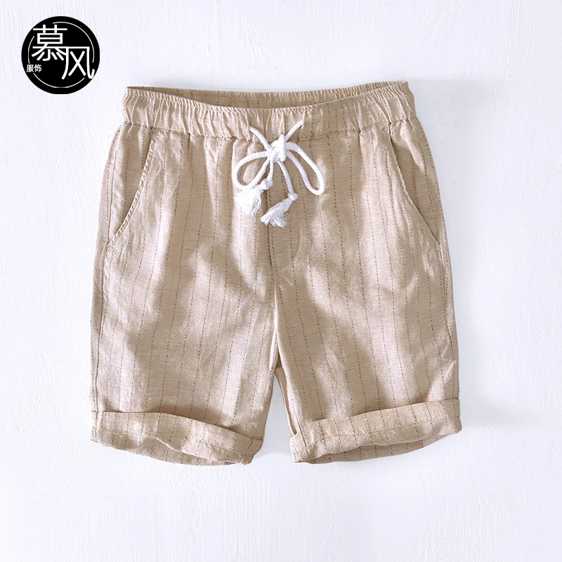 L8230夏季男士休闲短裤条纹运动潮流男裤子系松紧带沙滩五分裤
