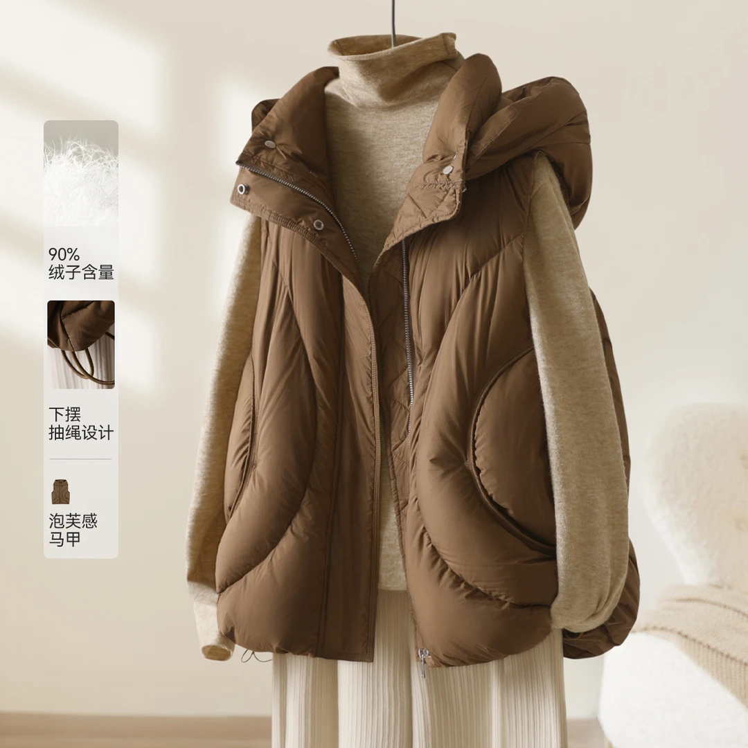 IHIMI/海谧轻羽25冬新款百搭设计泡芙插袋保暖羽绒背心马甲可外穿