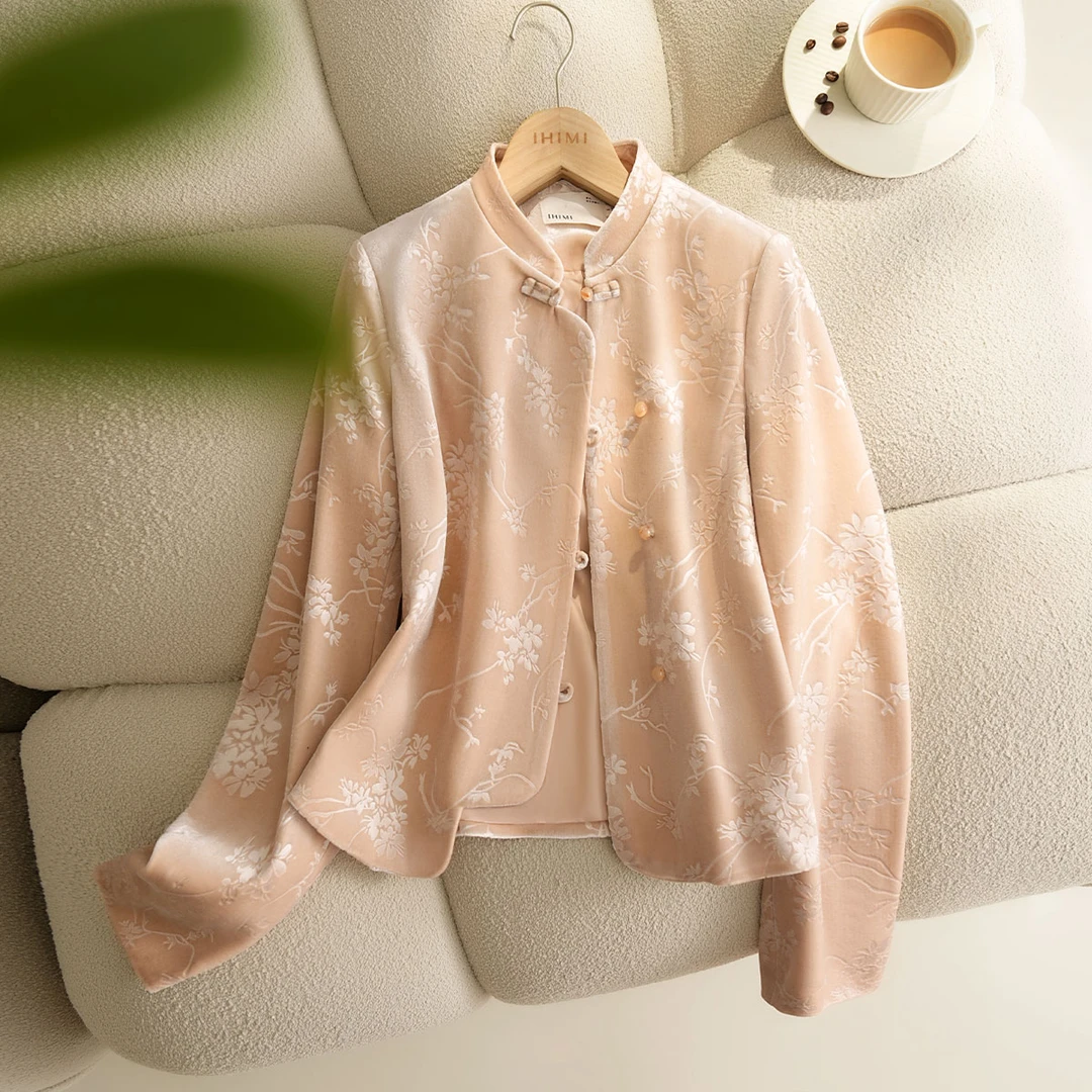 IHIMI/海谧外套2025春季上衣女外套新中式丝绒提花国风外套