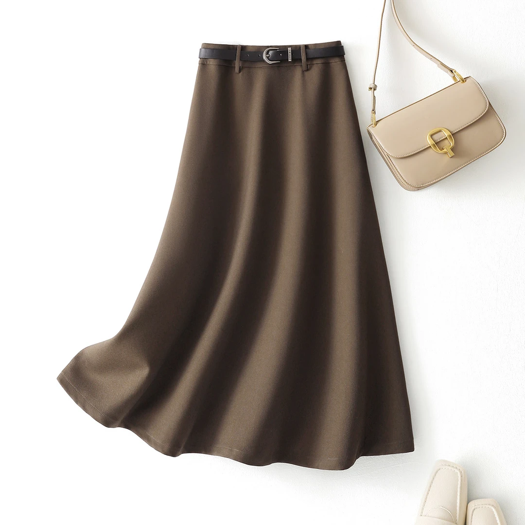 IHIMI/海谧2023秋长款毛呢裙新款女装高腰极简气质好穿百搭半身裙