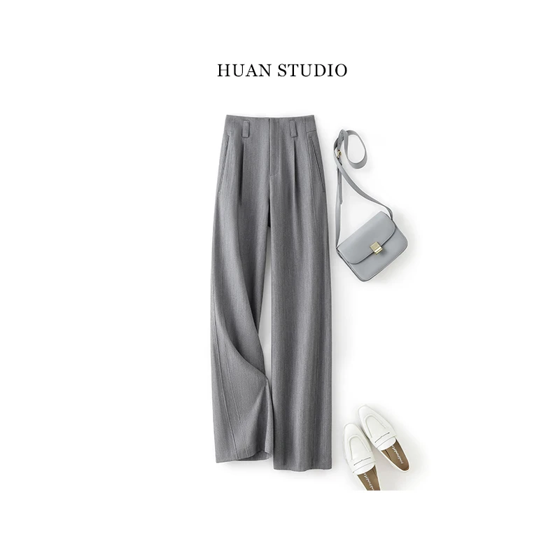 IHIMI/海谧【方寸之间】休闲直筒裤春秋通勤百搭宽松直筒裤通勤穿搭