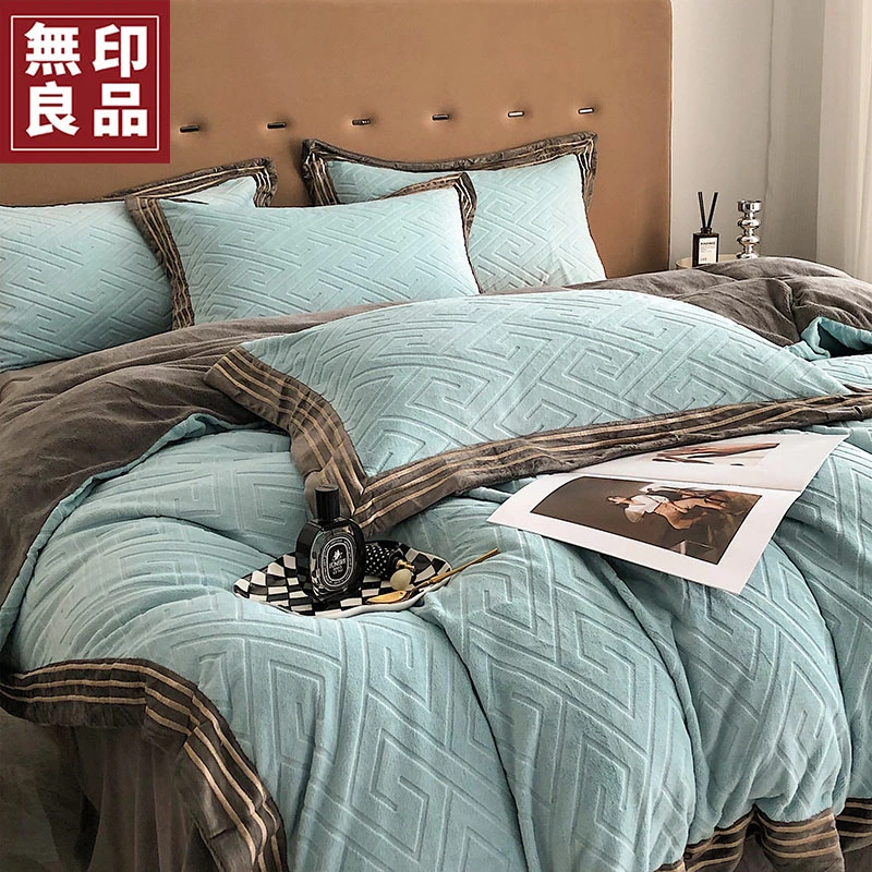 高端加厚牛奶绒床上四件套床单被套法兰绒纯色床品珊瑚绒被罩冬季